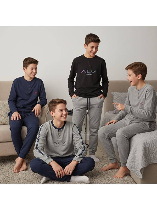 Bonbon Genç Erkek Pamuklu 4 Adet 2'Li Pijama Takımı Bb2491