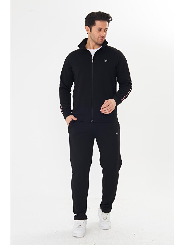 TRENDHILL Erkek Pamuklu Fermuarlı Eşofman Takımı Siyah 9530-S