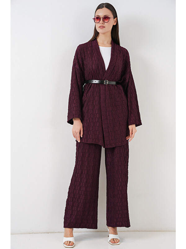 Bigdart Kadın Kimono Pantolon İkili Takım 30078 - Bordo
