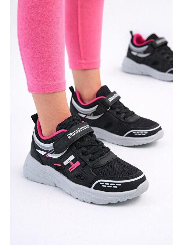 Slipcat Unisex Çocuk Spor Günlük Hafif Taban Cırtlı Bağcıklı Nefes Alabilen Kaymaz Okul ve Günlük Sneaker
