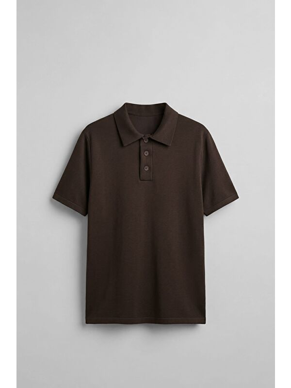 Abluka Online Erkek Relaxed Fit Basic Polo Yaka T-Shirt Kahverengi
