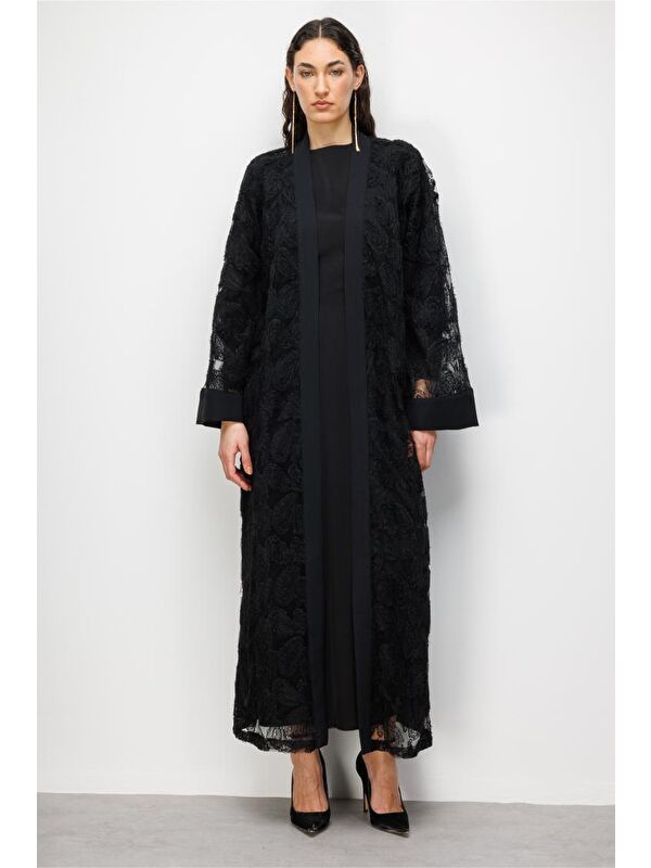 Mizalle Dantel İşlemeli Siyah Abaya