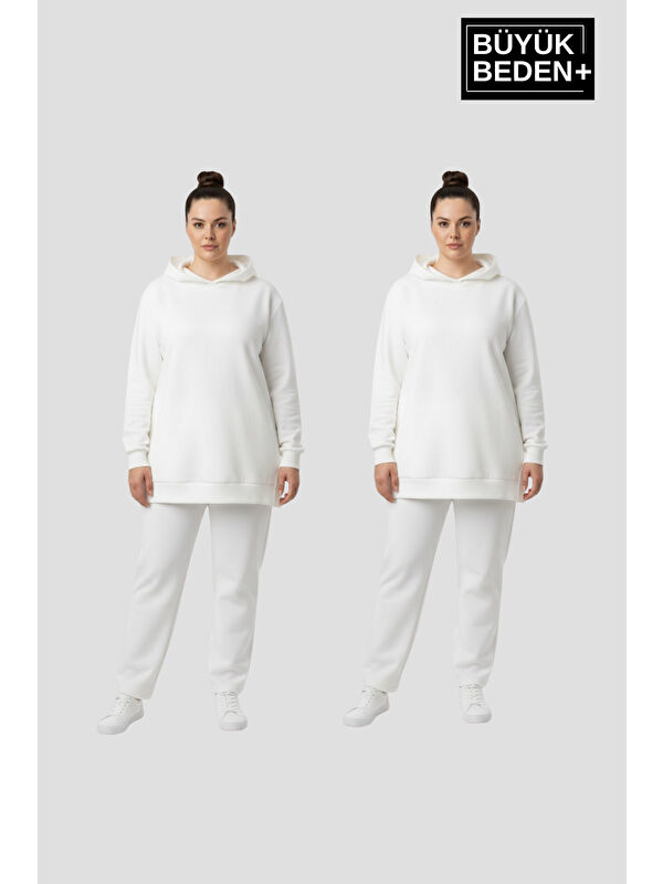 Süperlife Kadın Büyük Beden 2 'li Set Kapüşonlu Tunik ince Sweatshırt SPR26BTK991+2