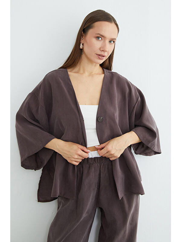 Fullamoda Tek Düğmeli Lyocell Kumaş Oversize Ceket