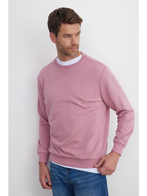 TUDORS Unisex Relax Fit Rahat Kesim %100 Pamuk Basic Lila Bisiklet Yaka Sweatshirt