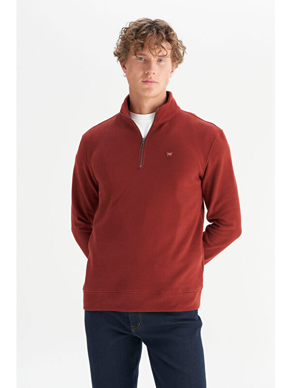 Wrangler Pamuklu Regular Fit Dik Yaka Fermuarlı Selanik Örgü Sweatshirt