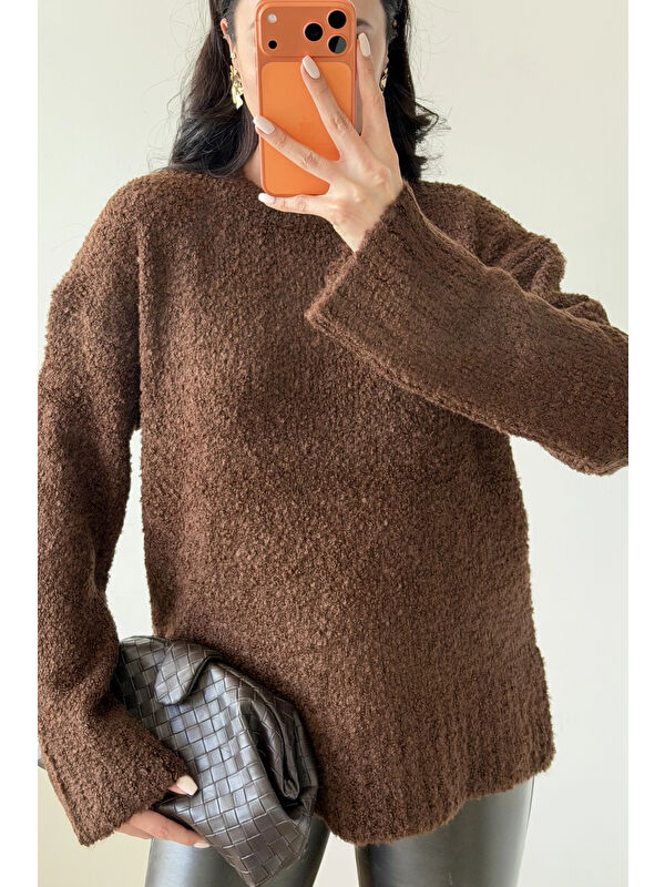 eka Kadın Kahve Oversize Buklet Kazak 1014-2347