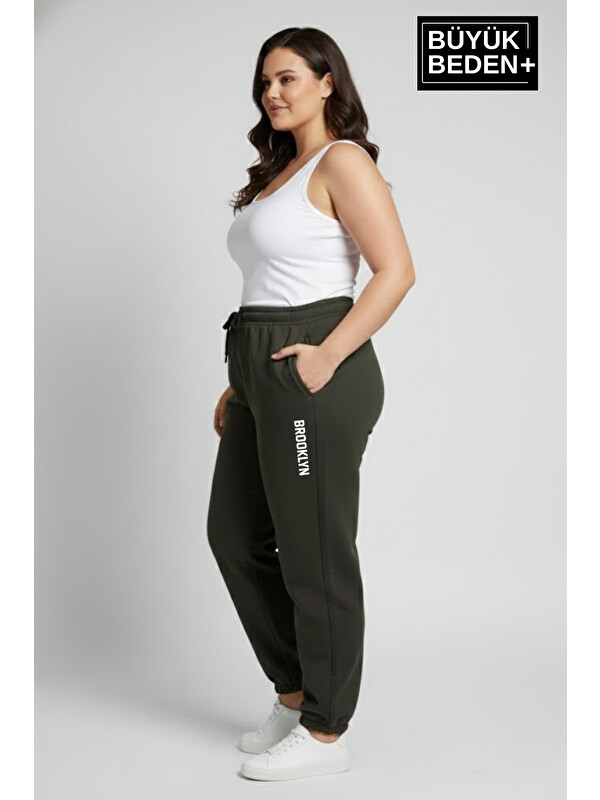 Süperlife Kadın Büyük Beden BROOKLYN Baskılı Paça Lastikli Jogger İnce Eşofman Altı SPR26BEAK951-2