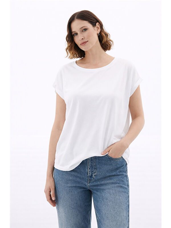 Fashion Friends Dökümlü Bisiklet Yaka Kısa Kollu Kadın Bluz 26Y0081K1