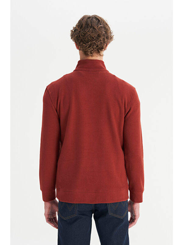 Wrangler Bordo Pamuklu Regular Fit Dik Yaka Fermuarlı Selanik Örgü