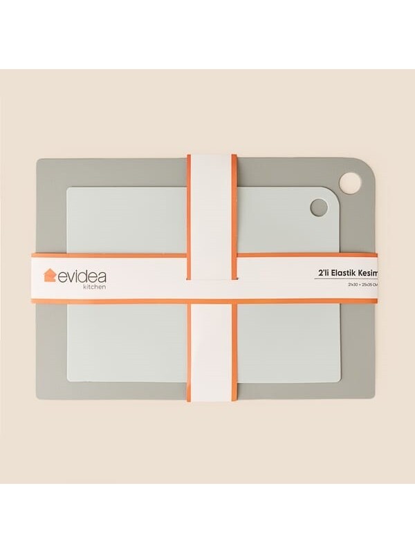 Evidea Kitchen 2'li Elastik Kesim Panosu - Gri - 21x30 + 25x35 cm