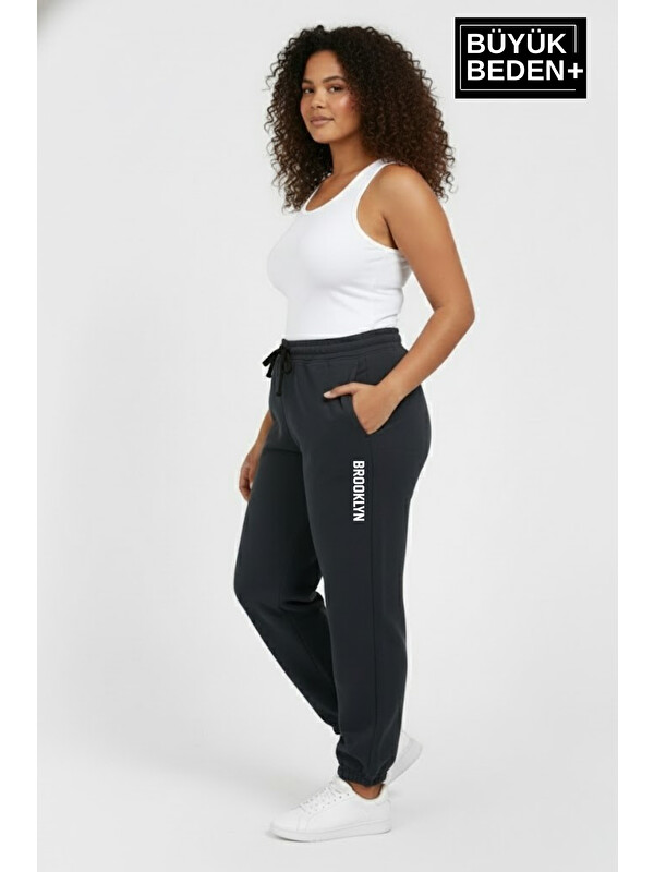 Süperlife Kadın Büyük Beden BROOKLYN Baskılı Paça Lastikli Jogger İnce Eşofman Altı SPR26BEAK951-2