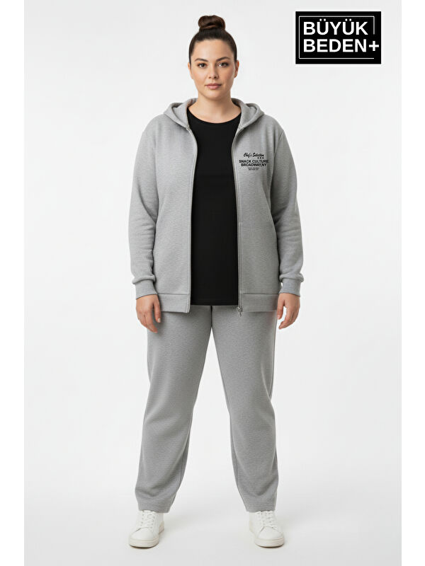 Süperlife Kadın Büyük Beden Fermuarlı Kapüşonlu Chef Baskılı ince Sweatshirt Hırka - Rahat Kalıp SPR26BHRK921