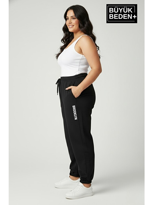 Süperlife Kadın Büyük Beden BROOKLYN Baskılı Paça Lastikli Jogger İnce Eşofman Altı SPR26BEAK951-2