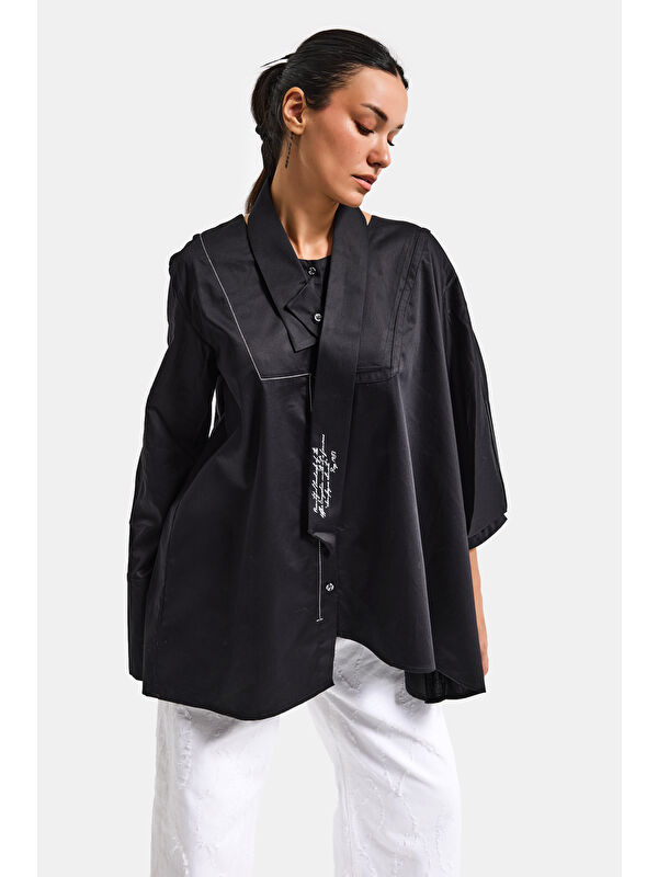 It's Basic Kadın Siyah Renk Oversize Tasarım Gömlek