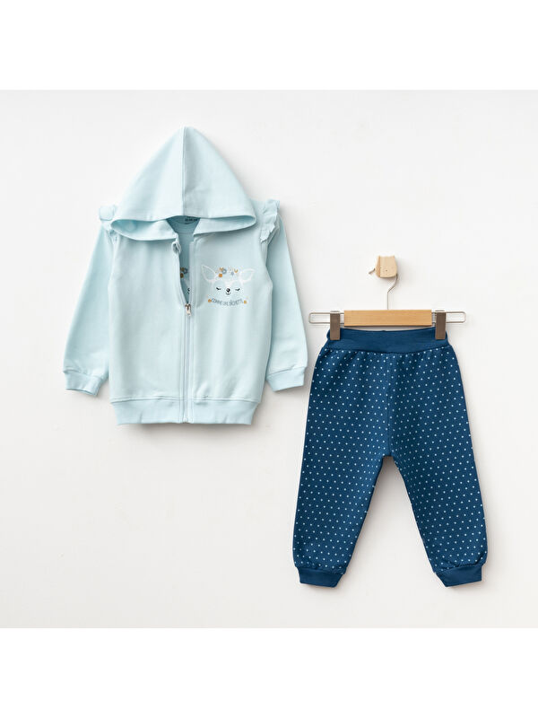 AZİZ BEBE Kız Bebek Animal Desenli Sweatshirt Pantolon T-shirt 3'lü Alt Üst Bebek Takımı 3 Ay-36 Ay
