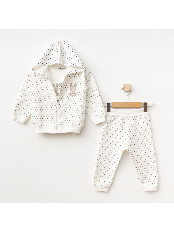 AZİZ BEBE Kız Bebek Tavşan Nakışlı Sweatshirt Pantolon T-shirt 3'lü Alt Üst Bebek Takımı 3 Ay-36 Ay