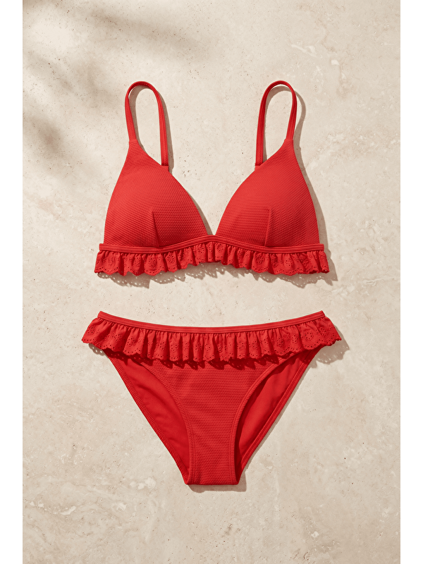 Katia And Bony Kadın Frill Wave Su Taşı Aksesuarlı Bikini Takımı Mercan