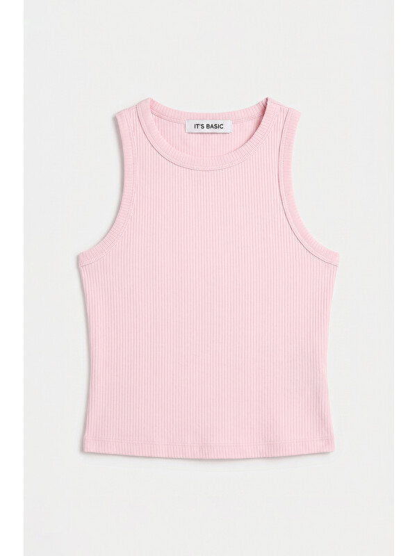 It's Basic Kadın Pembe s6-98 Sıfır Kol Esnek Kumaş Crop Top