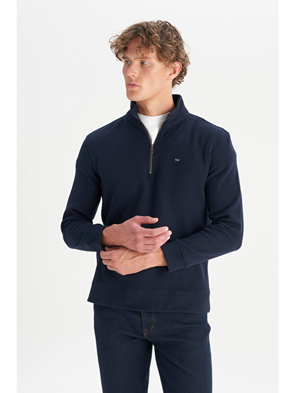 Wrangler Pamuklu Regular Fit Dik Yaka Fermuarlı Selanik Örgü Sweatshirt