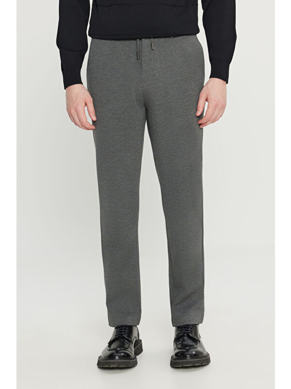 Altınyıldız Classics Erkek Gri Melanj Jogger Slim Fit Dar Kesim Yan Cepli Beli Bağlamalı Casual Pantolon