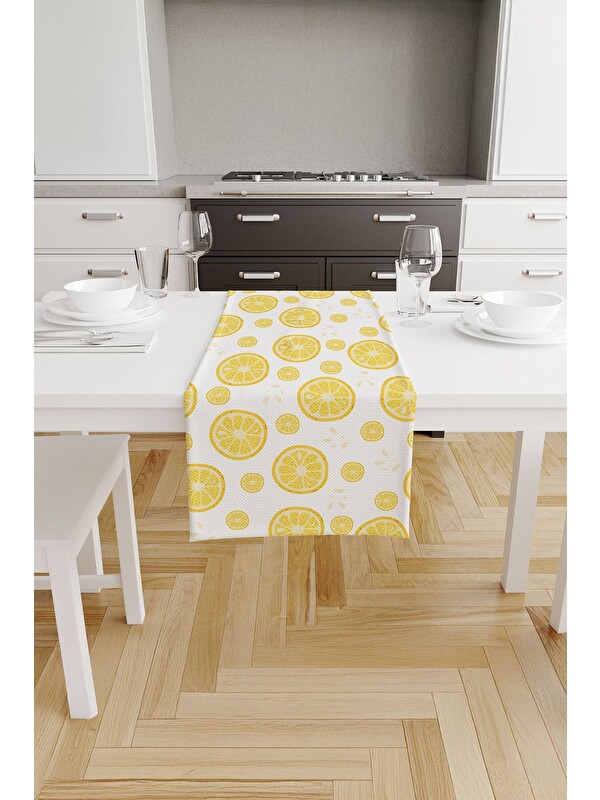 Asdiva Limora Halka Dilim Limon Desenli Runner - Sarı/Beyaz 40x140 cm