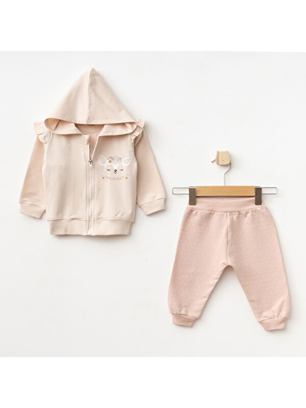 AZİZ BEBE Kız Bebek Animal Desenli Sweatshirt Pantolon T-shirt 3'lü Alt Üst Bebek Takımı 3 Ay-36 Ay