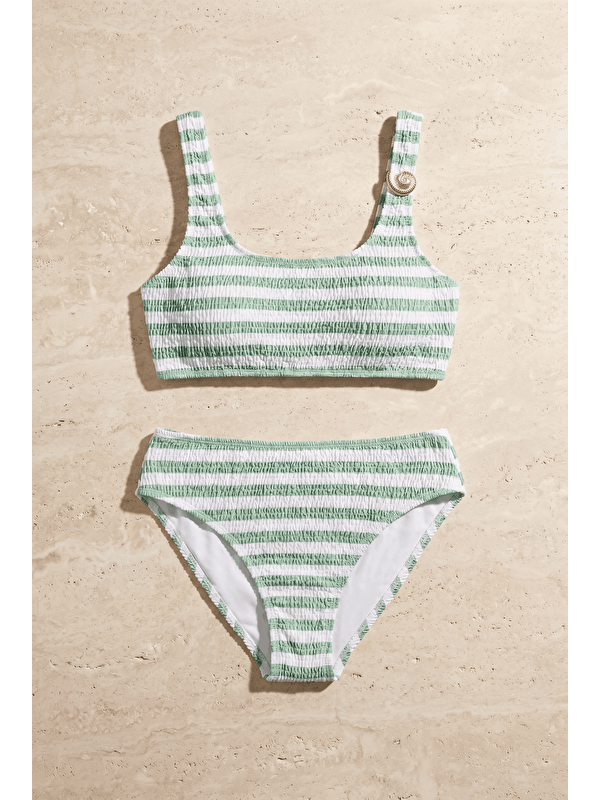 Katia And Bony Kadın Sea La Vie Yeşil Çizgili Dokulu Kumaş Yüksek Bel Bikini Takımı