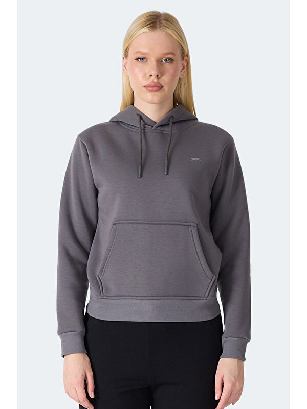SLAZENGER MISTY I Kadın Kapüşonlu Gri Sweatshırt