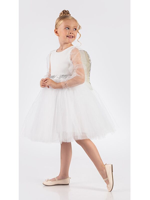 Mnk Baby & Kids Kanatlı Kız Çocuk Şifon Kol Abiye MNK0534