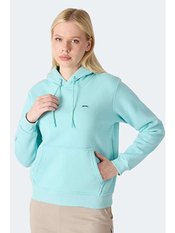 SLAZENGER MISTY I Kadın Kapüşonlu Turkuaz Sweatshırt