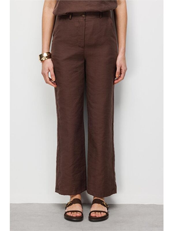 Mizalle Geniş Paça Kahverengi Basic pantolon