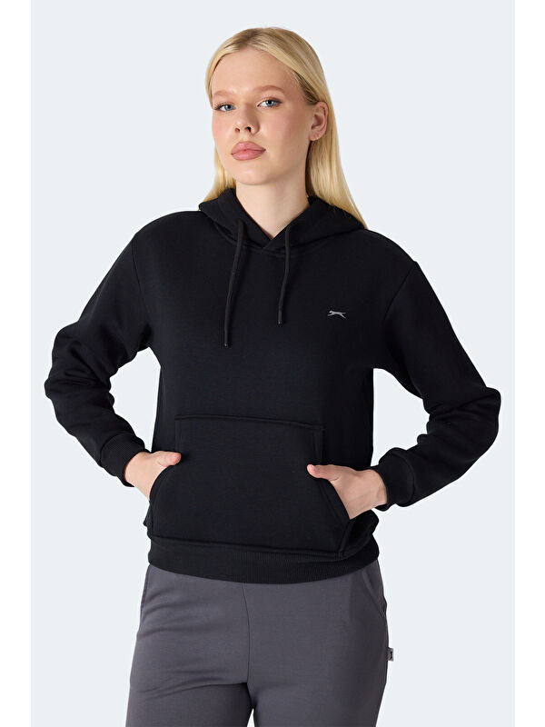 SLAZENGER MISTY I Kadın Kapüşonlu Siyah Sweatshırt