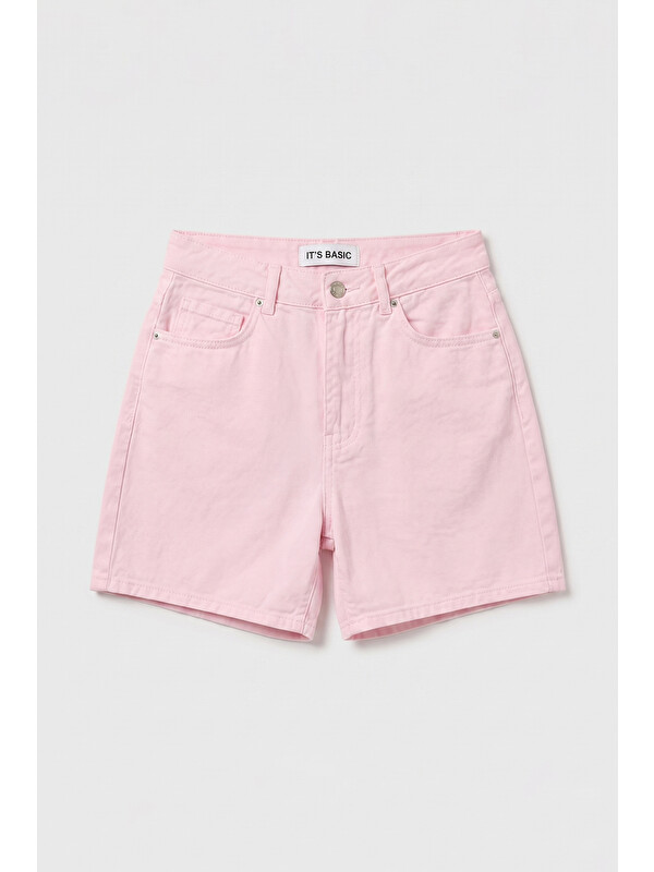It's Basic Kadın Light Pembe Diana 6s6-98 Relax Mom Fit Denim Şort