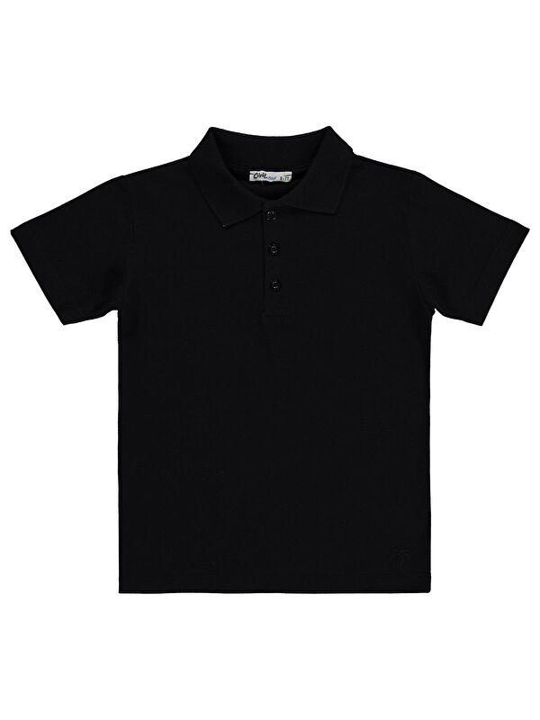 Civil Boys Palmiye Nakışlı Polo Yaka 10-13 Yaş Tişört - Siyah