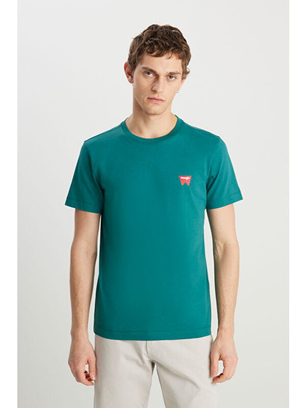 Wrangler %100 Pamuk Regular Fit Bisiklet Yaka Minimal Logo Yeşil Tişört
