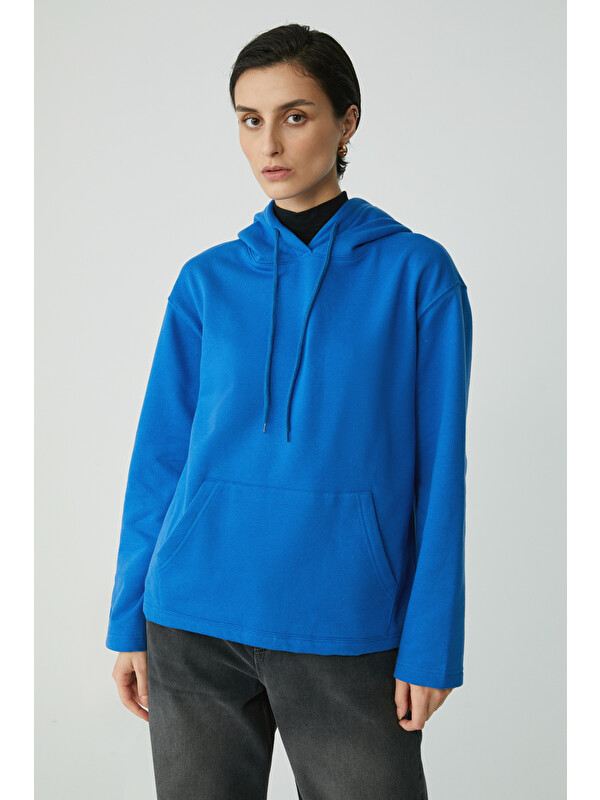ETHIQUET PIPER Kadın Içi Polarlı Yumuşacık Comfort Fit Kapüşonlu Kanguru Cepli SAKS Sweatshirt
