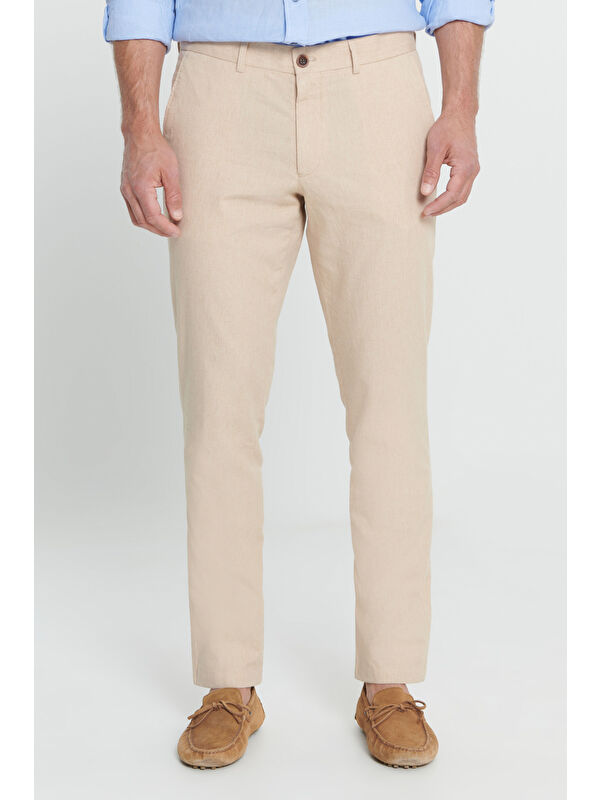 Altınyıldız Classics Erkek Bej Slim Fit Dar Kesim %100 Pamuk Yan Cep Pantolon