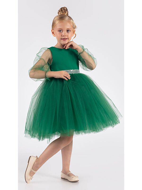 Mnk Baby & Kids Kanatlı Kız Çocuk Şifon Kol Abiye MNK0534