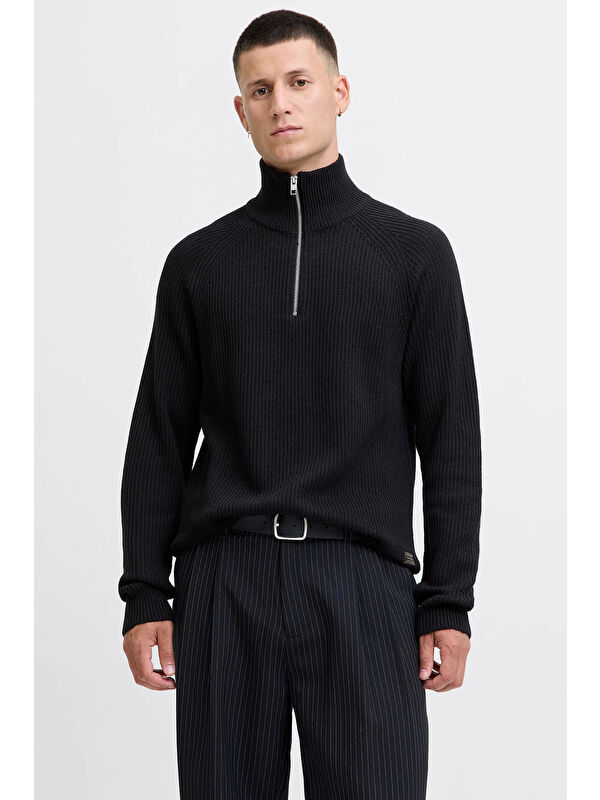 Jack & Jones Jjpannel Pamuk Karışımlı Regular Fit Yarım Fermuarlı Dik Yaka Kazak 12278919