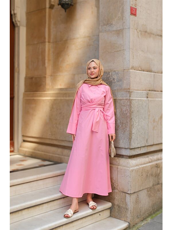 Locco Moda Kadın Önden Bağlamalı Elbise Pembe