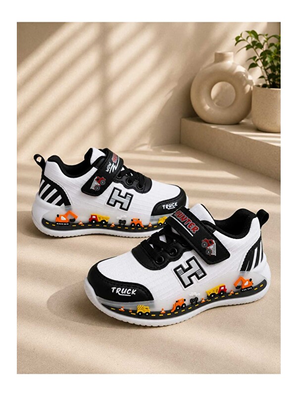 Slipcat Çocuk, Günlük Spor Ayakkabı, Cırt Cırtlı, Sticker Baskılı, Hafif Kaymaz Taban Rahat Sneaker