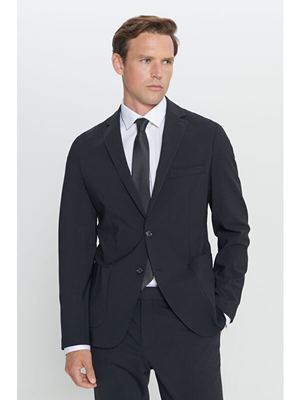 Altınyıldız Classics Erkek Siyah Slim Fit Dar Kesim Mono Yaka Yünlü Takım Elbise