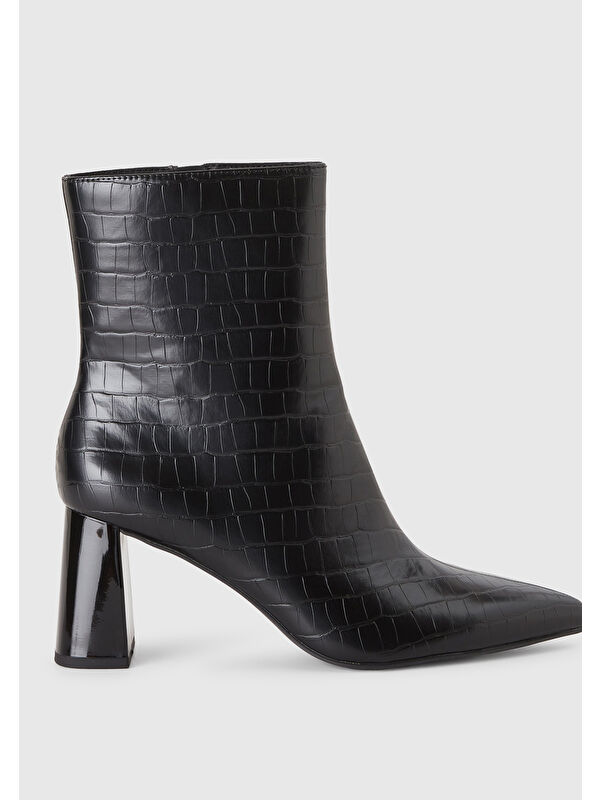 Kadın Siyah Sentetik Sivri Burun Topuklu Kroko Bot - Görsel 2