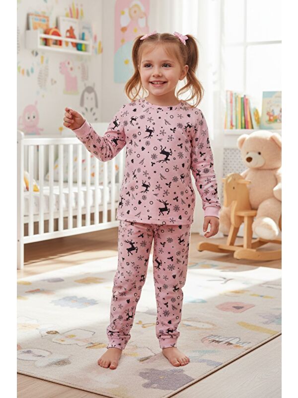 Fullamoda Kar Tanesi Ve Geyik Desenli Unisex Çocuk Pijama Takımı