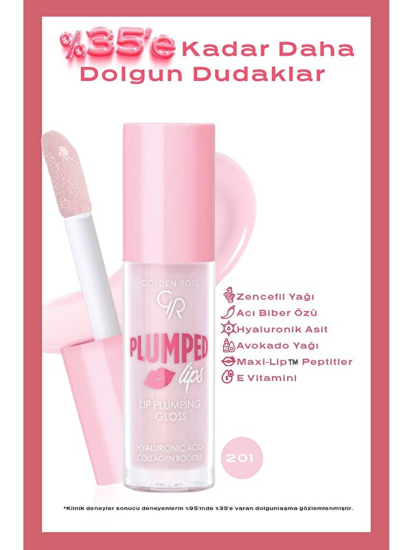 GOLDEN ROSE Plumped Lips Plumping Lipgloss 201 Dolgunlaştırıcı & Nemlendirici Dudak Parlatıcısı 4.7 ml
