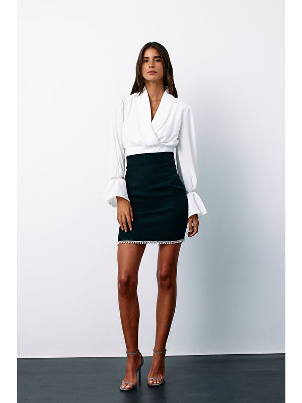 SATEEN Aksesuar Detaylı Bluz - Ekru