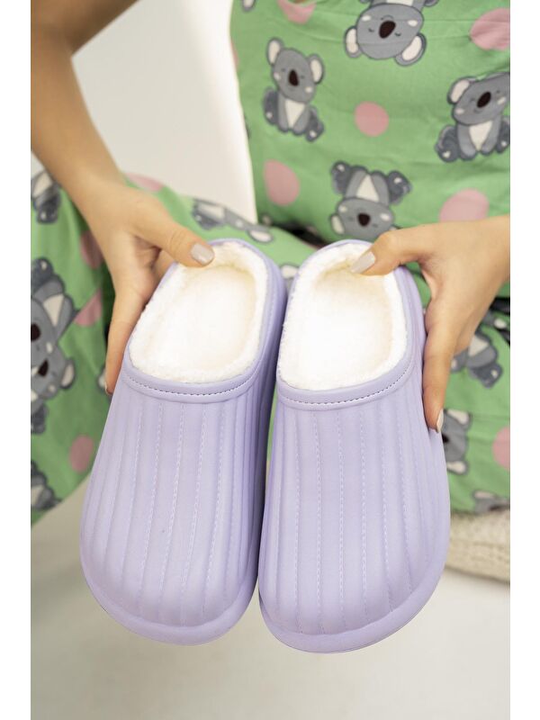 FLORA Kapalı İçi Yünlü Unisex Ev Terliği Kışlık Terlik Su Geçirmez - Görsel 2