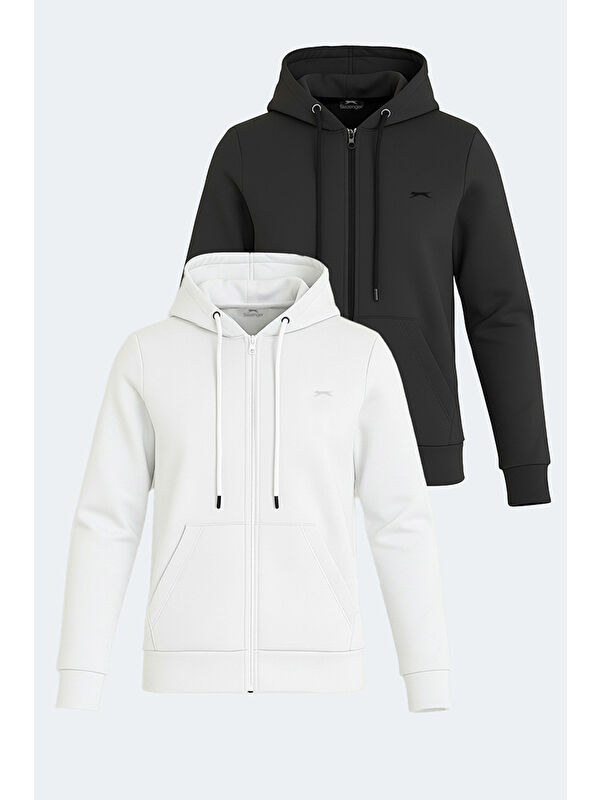SLAZENGER KATYA 2 li set Kadın Fermuarlı Kapüşonlu Cepli Beyaz - Siyah Sweatshirt