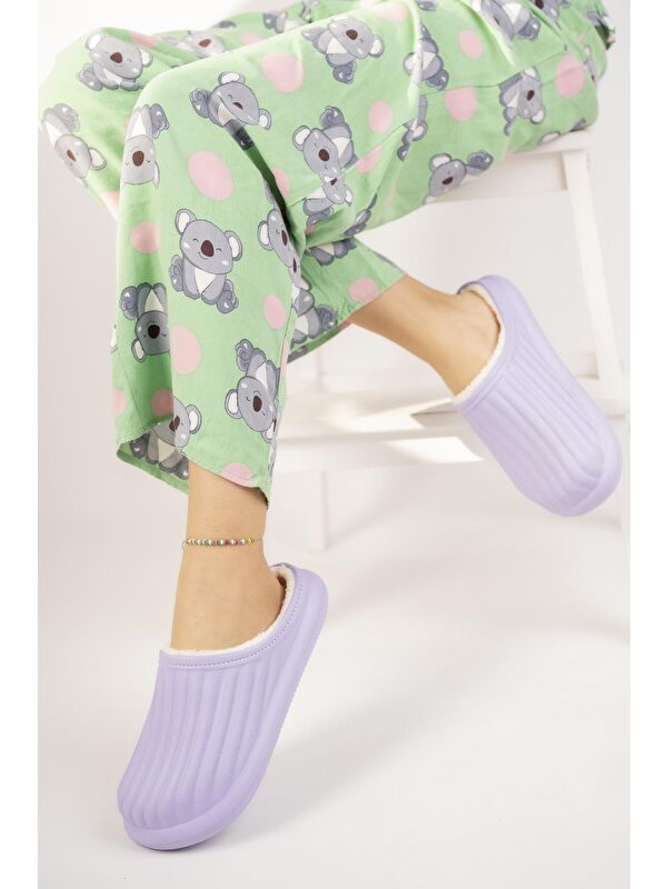 FLORA Kapalı İçi Yünlü Unisex Ev Terliği Kışlık Terlik Su Geçirmez - Görsel 5